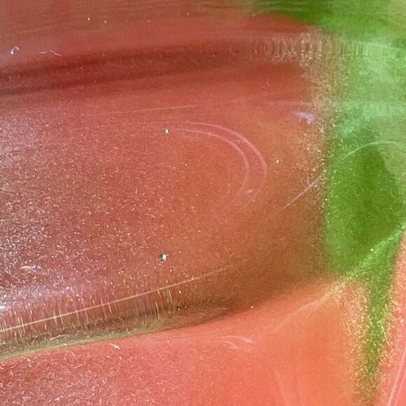 Vintage MCM Glass Bowl / Pedestal / Heavy /‎ Green Clover / Iridescent / Flaw - Picture 12 of 13